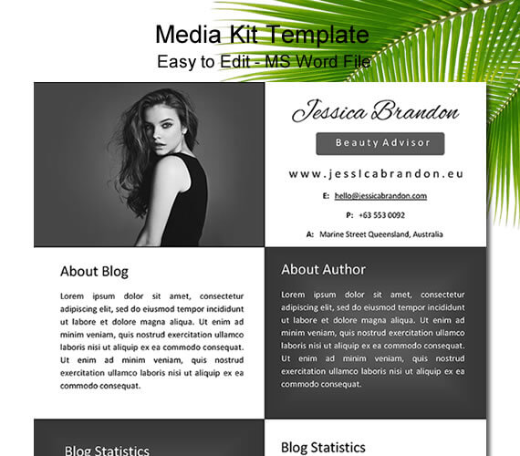 Blogger media kit template black and white one page media kit template