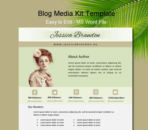 One page blog media kit template MS Word MDgreen01