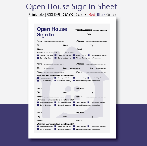 real estate open house sign in sheet Blue