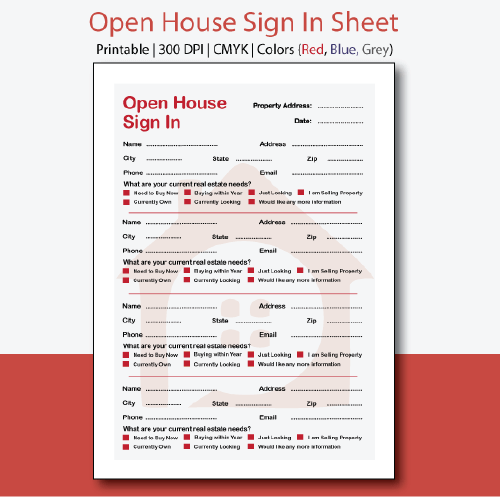 Real Estate Open House Sign in Sheet for Realtors and Real ...