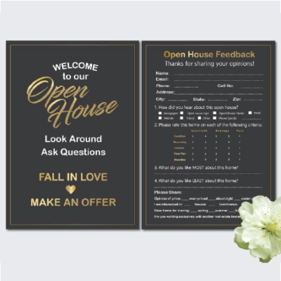 Real Estate Open House Printable Kit for Realtor - Black &amp; Golden Theme